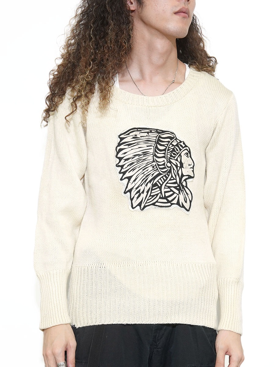 50's～ American Pennant Mfg 100％ウールセーター インディアンヘッド 実寸(M位)