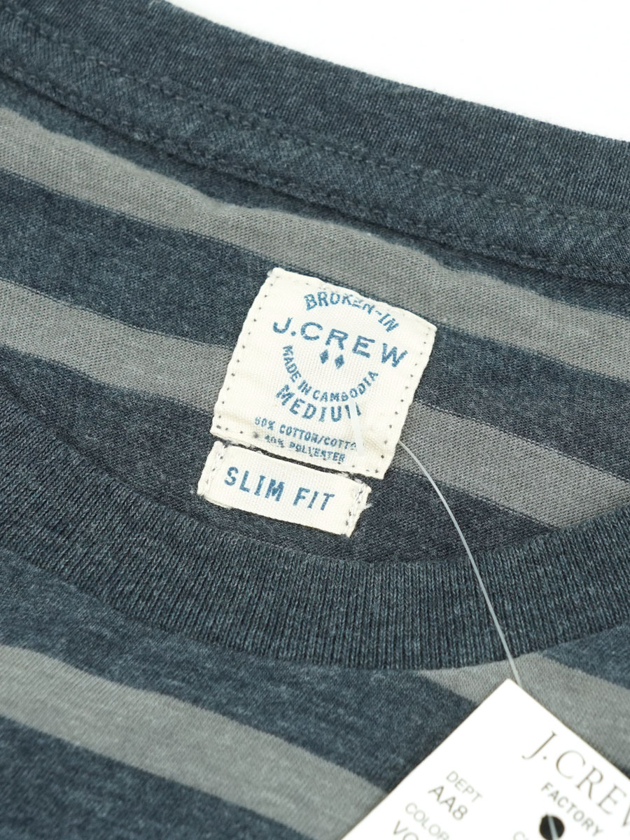 00's J. CREW 灰x紺ボーダー ポケットTシャツ 表記(M) NOS