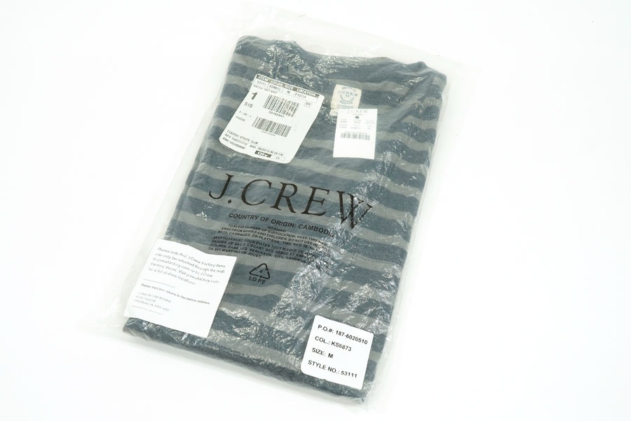 00's J. CREW 灰x紺ボーダー ポケットTシャツ 表記(M) NOS
