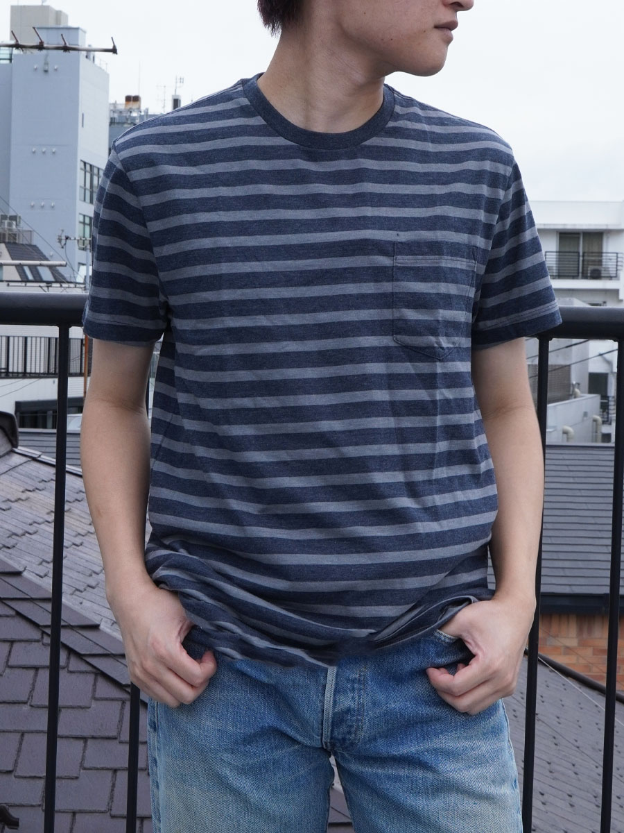 00's J. CREW 灰x紺ボーダー ポケットTシャツ 表記(M) NOS
