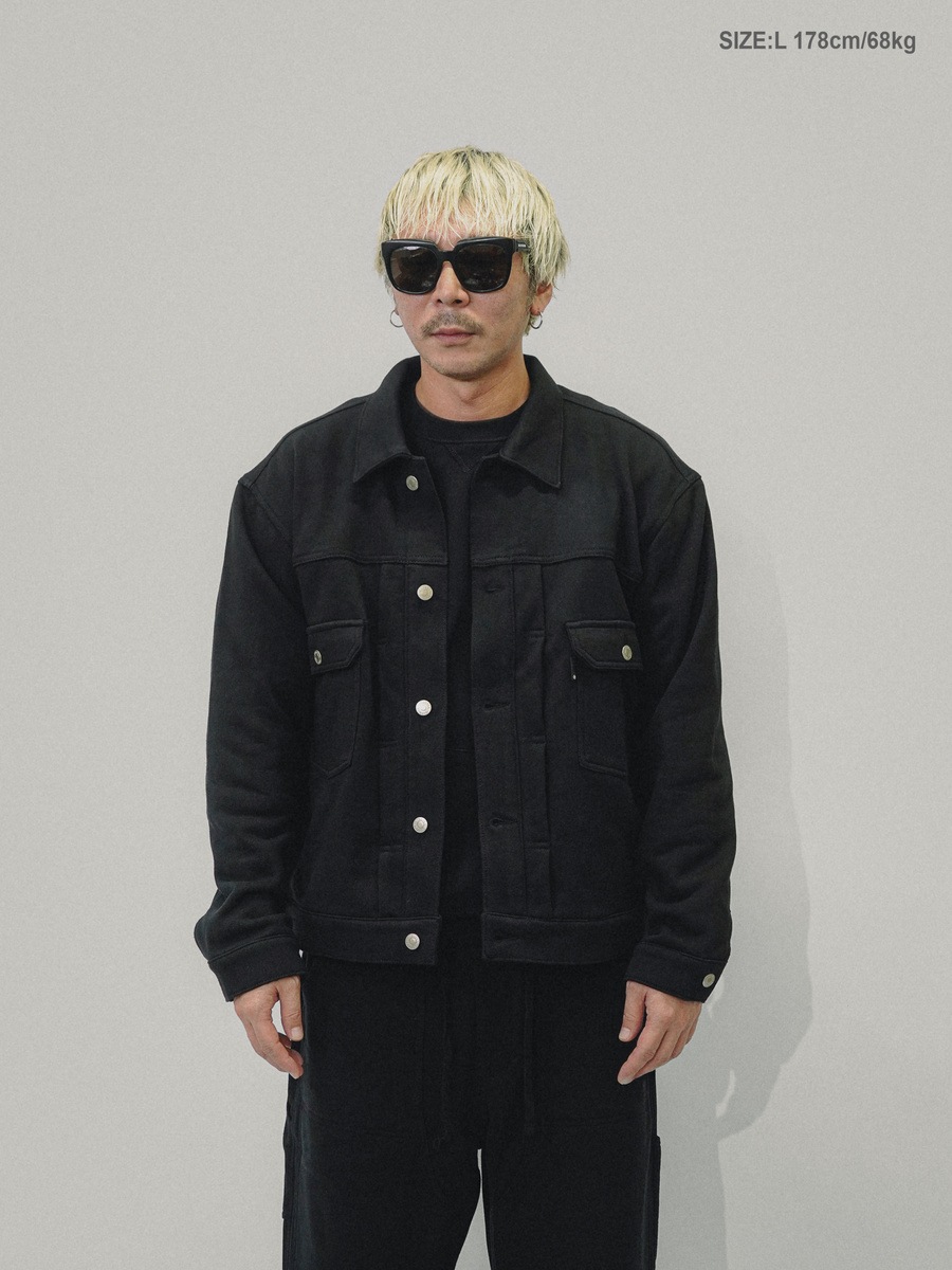 RUSSELL × BerBerJin Pro Cotton Loopback Terry Sweat Trucker Jacket BLACK
