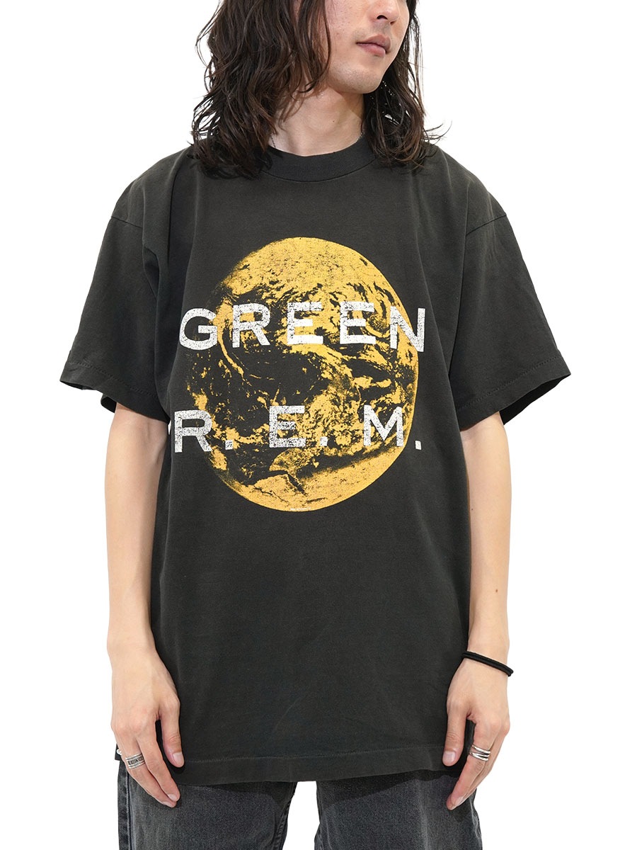 【fruitsタグ 】 バンドTシャツ GREEN R.E.M 80's～ FRUIT OF THE LOOM R.E.M. ''GREEN'' Tシャツ ブラック 表記(XL