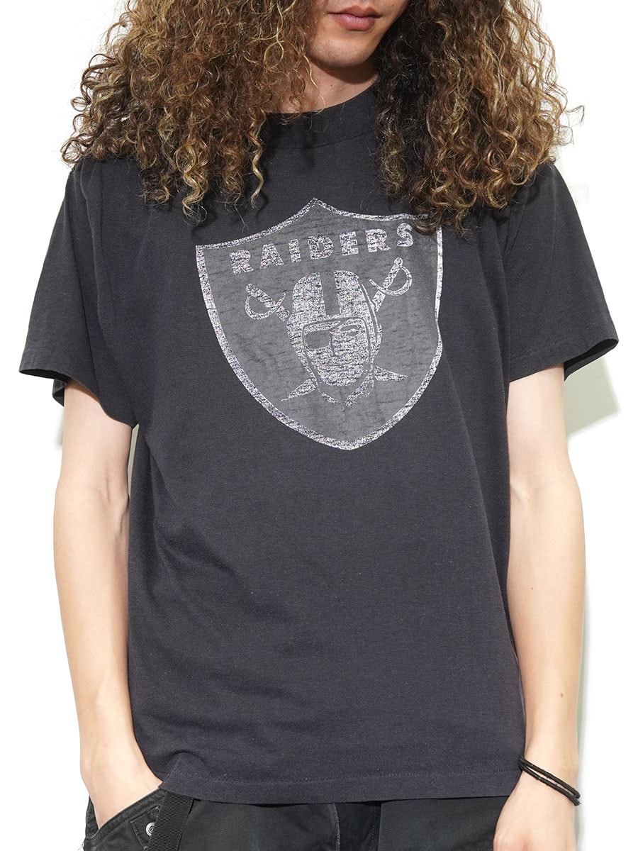 80's TPLUS ''RAIDERS'' プリント Tシャツ ブラック 表記(L) USA