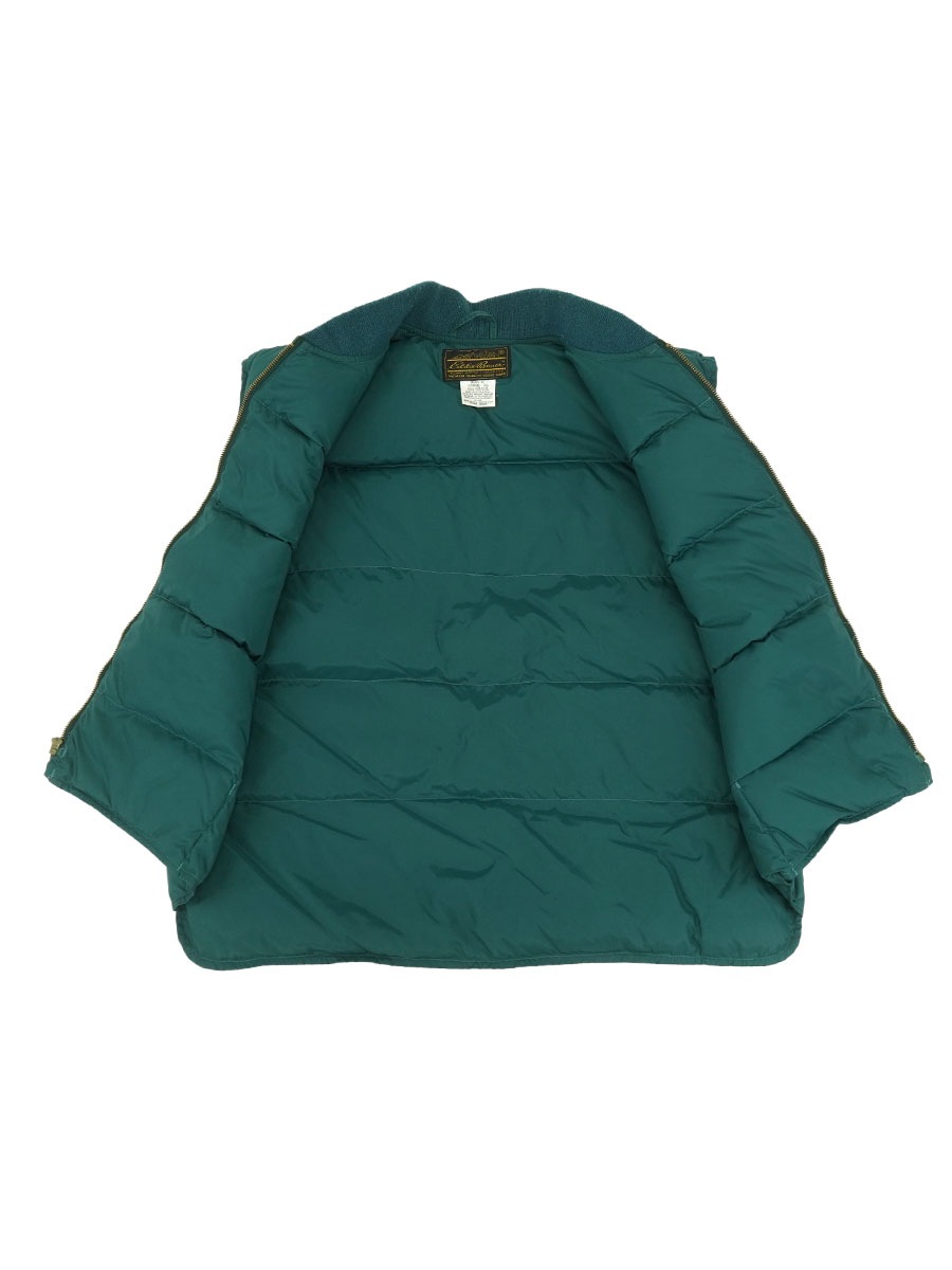 80's 黒タグ Eddie Bauer ナイロン ダウンベスト シ―グリーン 表記(XL