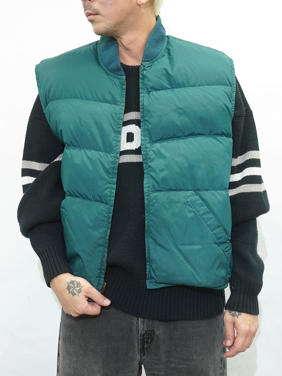 80's 黒タグ Eddie Bauer ナイロン ダウンベスト シ―グリーン 表記(XL