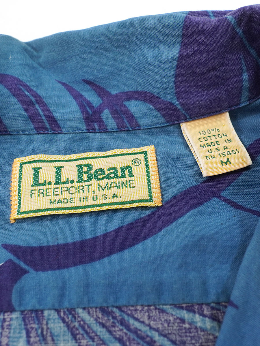 80's L.L.BEAN オープンカラー 100%コットン アロハシャツ 表記 80's L.L.BEAN オープンカラー 100%コットン アロハシャツ 表記