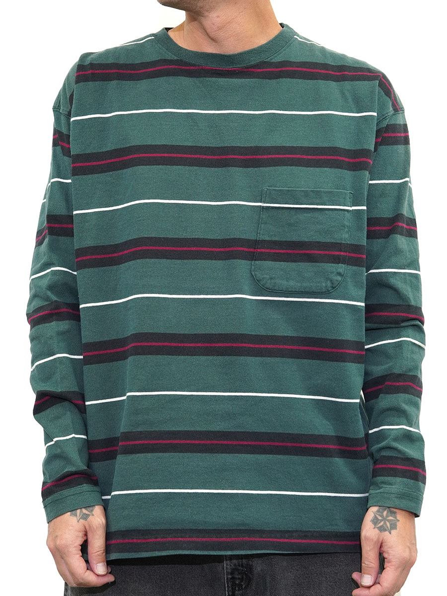80's Eddie Bauer ボーダー柄 ポケット付き ロングスリーブTシャツ