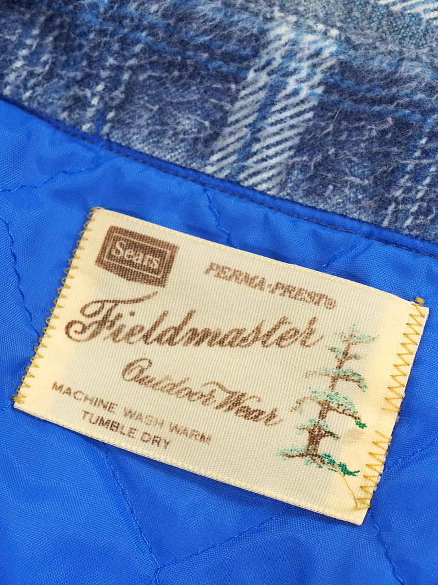 70s FIELD MASTER チェック柄 キルティングライナー ネルシャツ 70's FIELDMASTER 青ベースチェック柄 キルティングネルシャツ