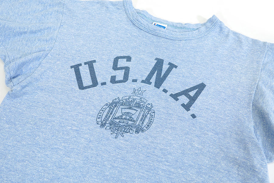 70's バータグ チャンピオン ''U.S.N.A.'' 染み込み 青霜降りT