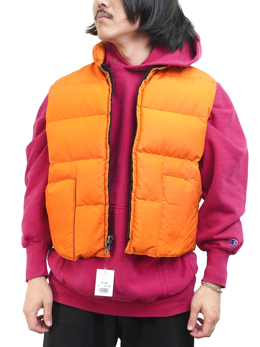 マウンテンロックスター　ダウンベストオレンジ色 70's WESTERN TRAILS 2ポケ ダウンベスト 橙 表記(L) デカロケット