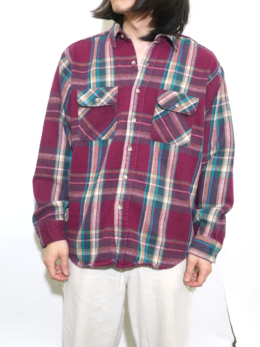 80'S～ FIVEBROTHER PLAID FLANNEL SHIRT (SIZE. LARGE) MADE IN USA