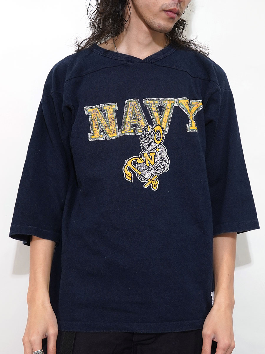 80's トリコタグ チャンピオン ''NAVY'' Vネック 七分袖 フットボールT