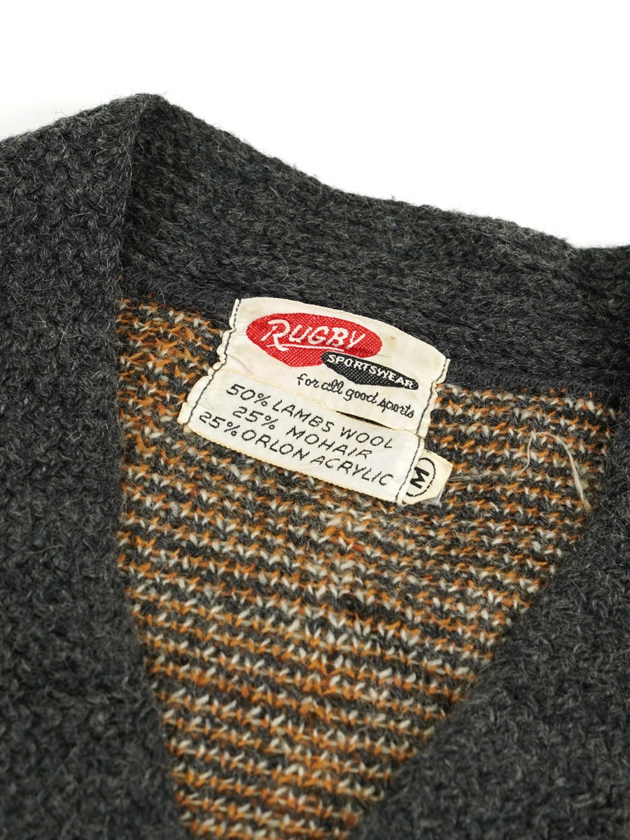 60's RUGBY SPORTSWEAR 総柄 ウールモヘアカーディガン 表記(M