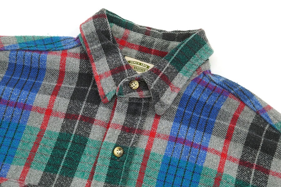 90'S FIVE BROTHER PLAID FLANNEL SHIRT (SIZE.LARGE) MADE IN USA