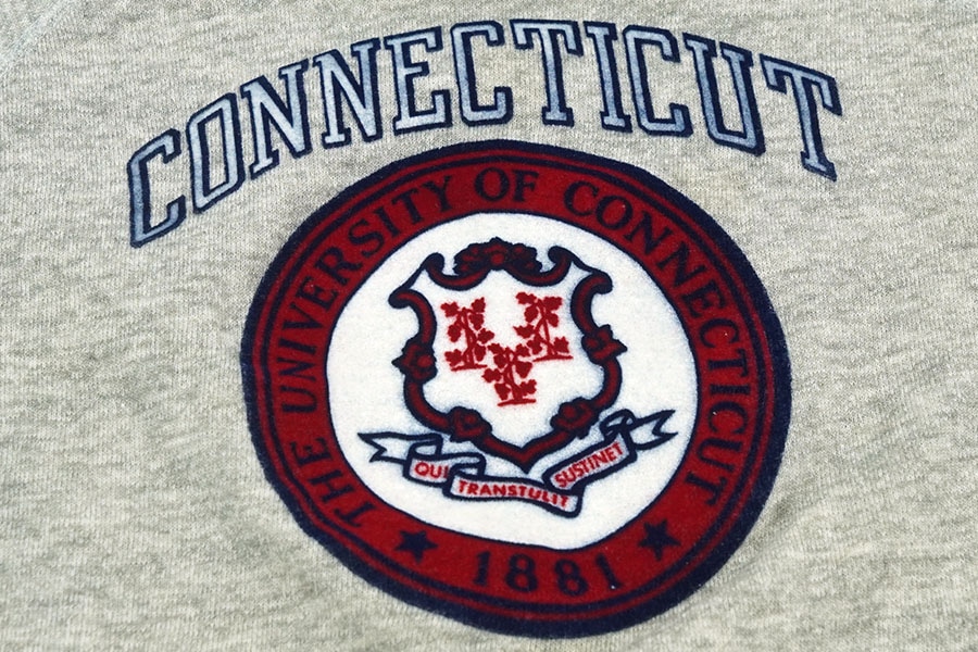 80's チャンピオン ''UNIVERSITY OF CONNECTICUT'' フェルトプリント ラグランスウェット 表記(L)