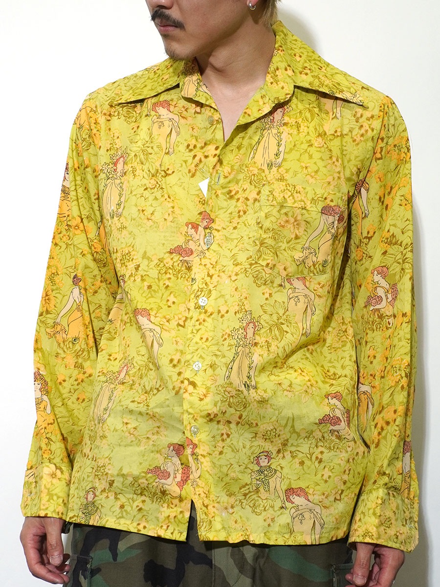 70's PEACHSKIN 総柄 ロングスリーブシャツ 表記(M) | NEW ITEM