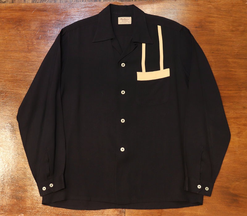 1950s L/S BLACK RAYON SHIRT , Size M