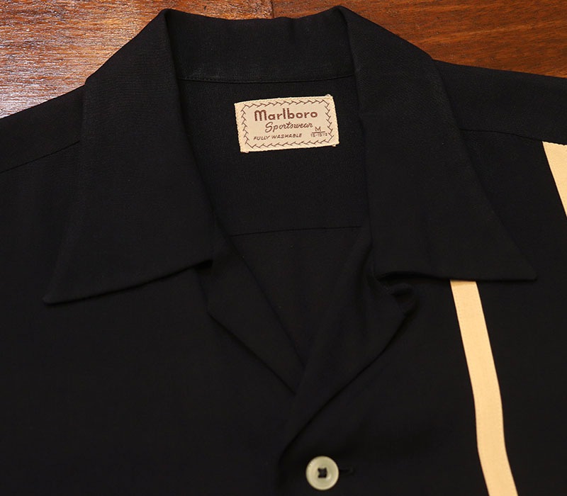 1950s L/S BLACK RAYON SHIRT , Size M