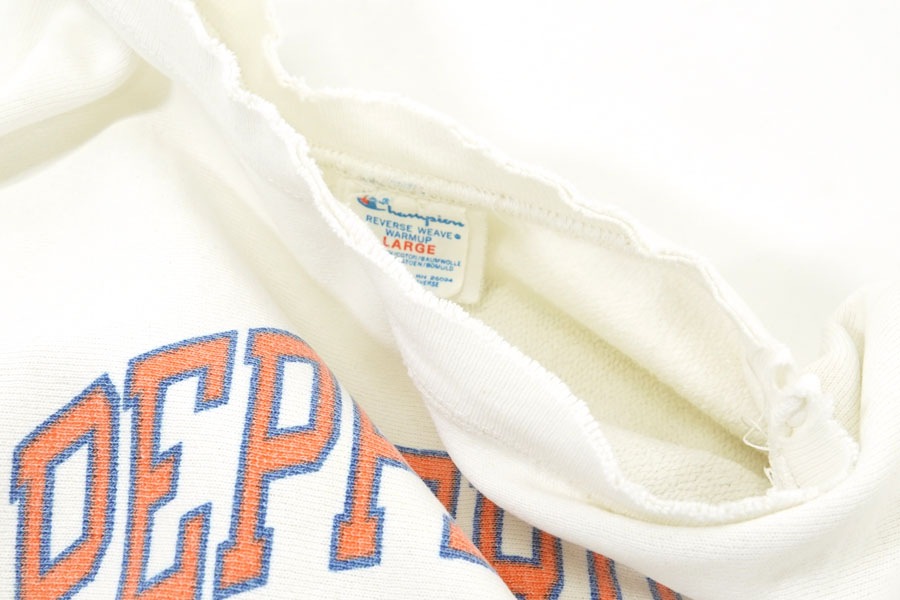 80's プリントタグ チャンピオンRW ''PEPPERDINE UNIVERSITY'' 染み込み 白 表記(L)