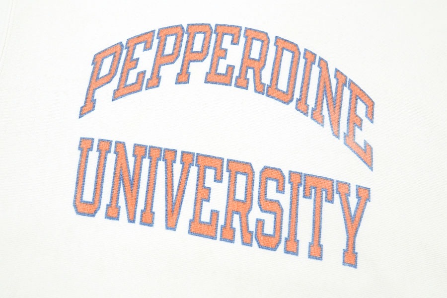 80's プリントタグ チャンピオンRW ''PEPPERDINE UNIVERSITY'' 染み込み 白 表記(L)