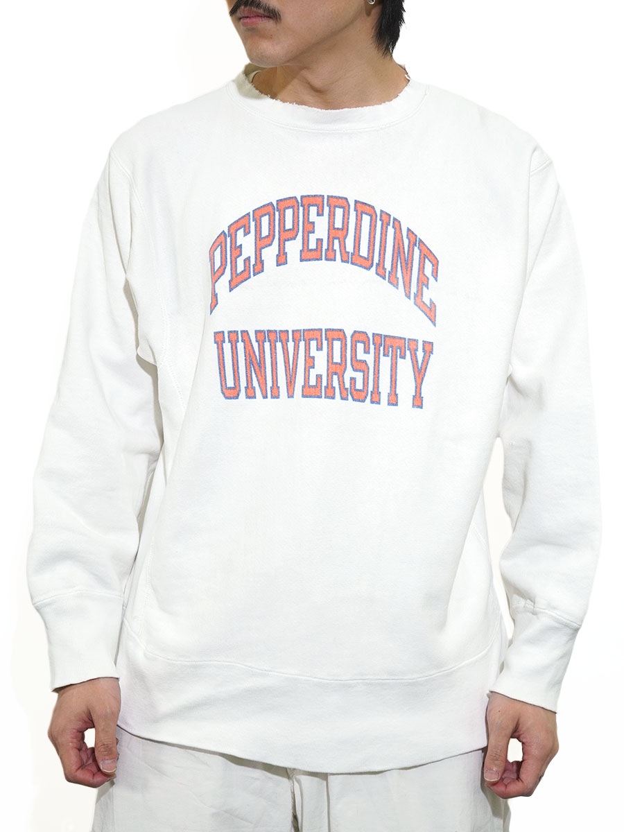 80's プリントタグ チャンピオンRW ''PEPPERDINE UNIVERSITY'' 染み込み 白 表記(L)