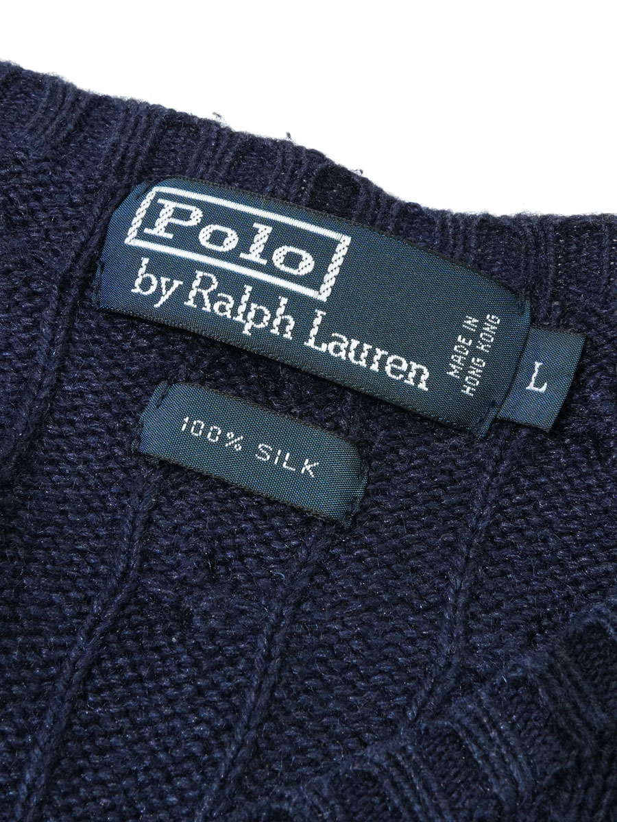 ラルフローレン 100%SILK ケーブル編み ニットセーター ネイビー 表記