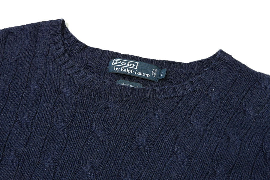 ラルフローレン 100%SILK ケーブル編み ニットセーター ネイビー 表記
