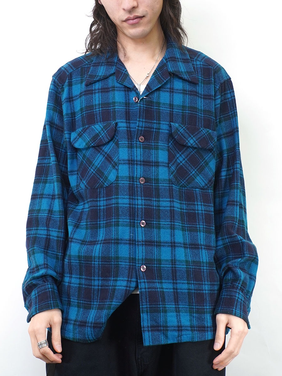 60's ペンドルトン 好配色チェック ボードシャツ 青 表記(L) | NEW