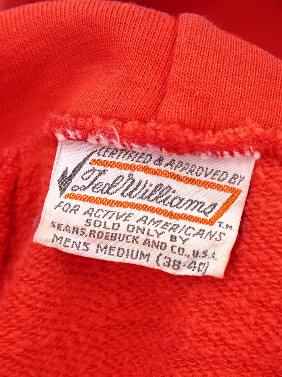 70's SEARS TED WILLIAMS 無地 スウェットパーカ 赤 表記(M)