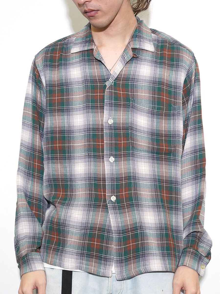 60's Clybourne 好配色チェック レーヨン ループカラーシャツ 表記(M)