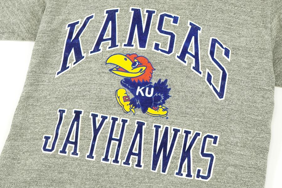 80'S H.WOLF& SONS INC. ''KANSAS JAYHAWKS'' T SHIRT GREY (SIZE.LARGE) MADE IN USA