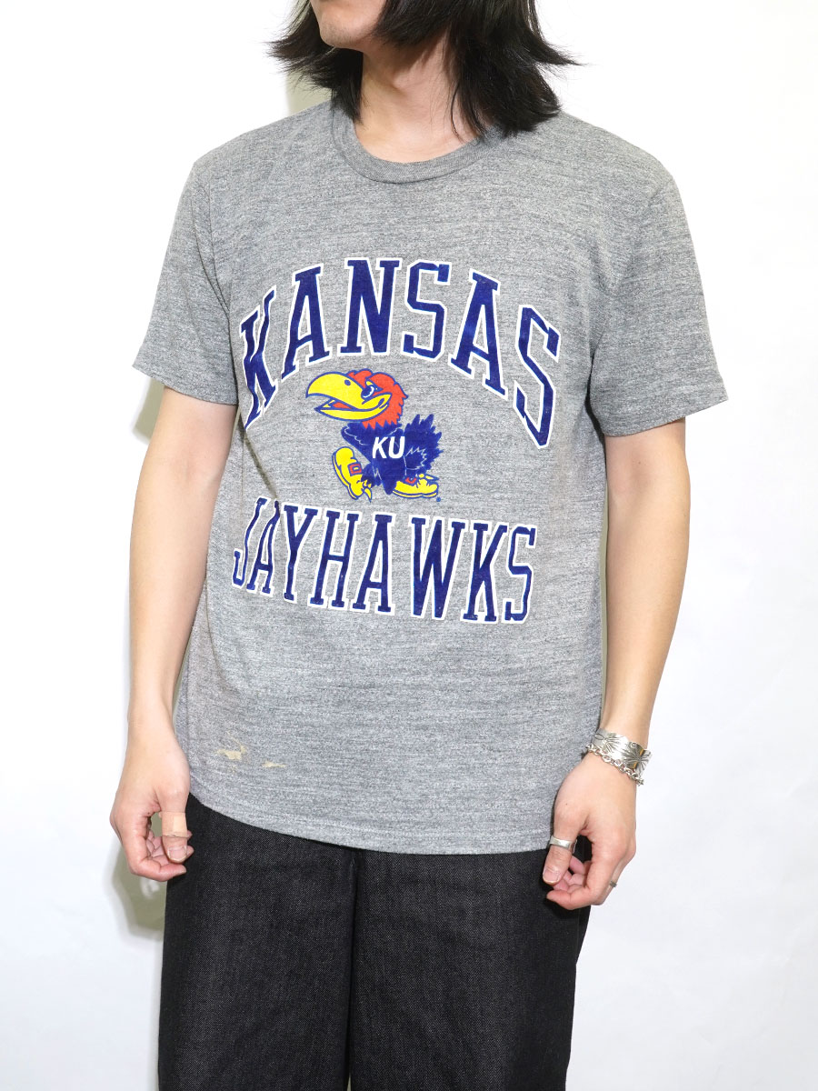 80'S H.WOLF& SONS INC. ''KANSAS JAYHAWKS'' T SHIRT GREY (SIZE.LARGE) MADE IN USA