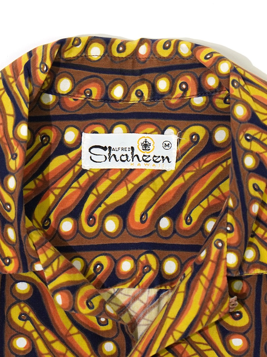60's ALFRED Shaheen HAWAII ボーダーパターン コットンハワイアン