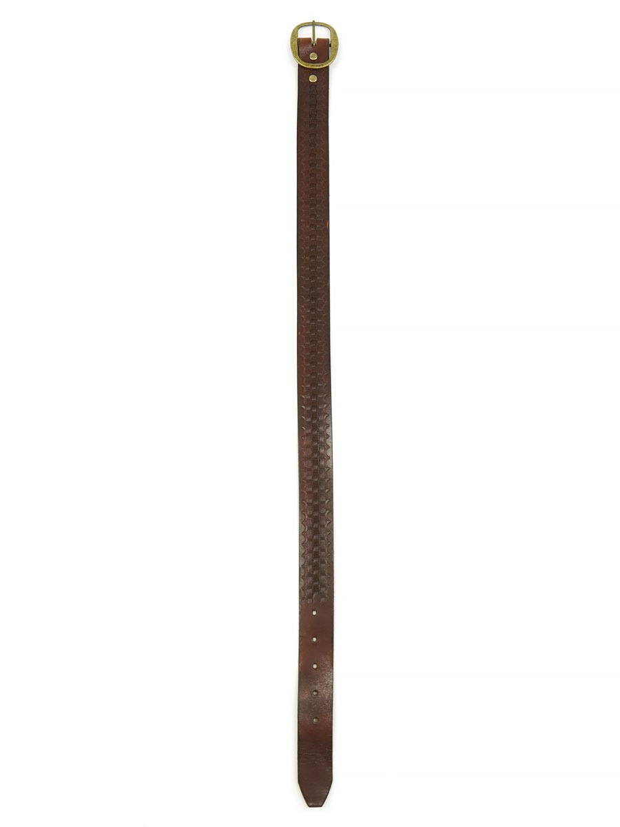 GENUINE LEATHER カービング レザーベルト ブラウン 表記(30) USA