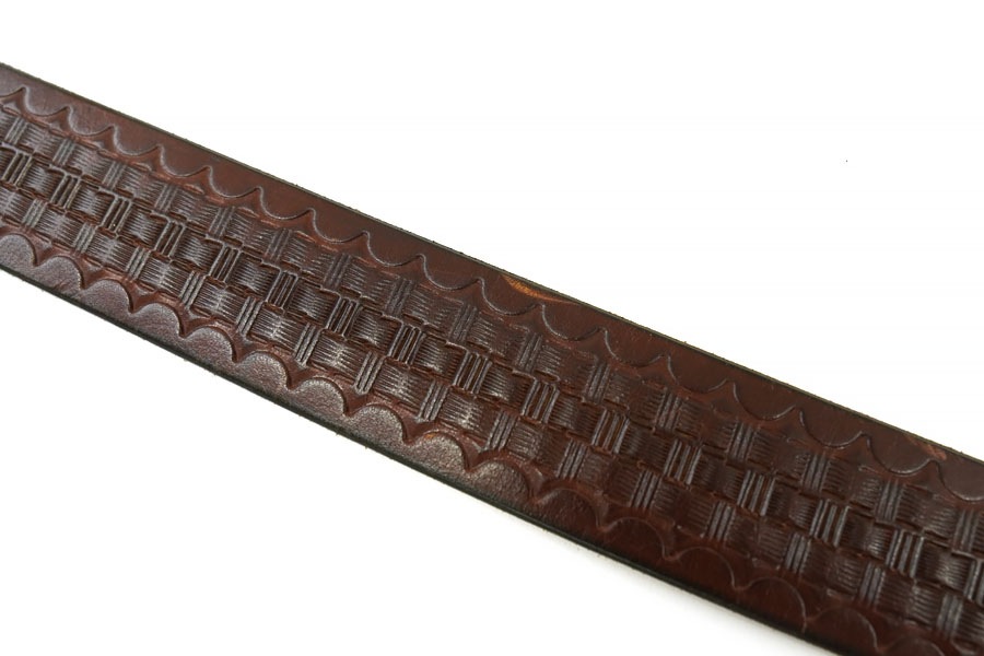 GENUINE LEATHER カービング レザーベルト ブラウン 表記(30) USA
