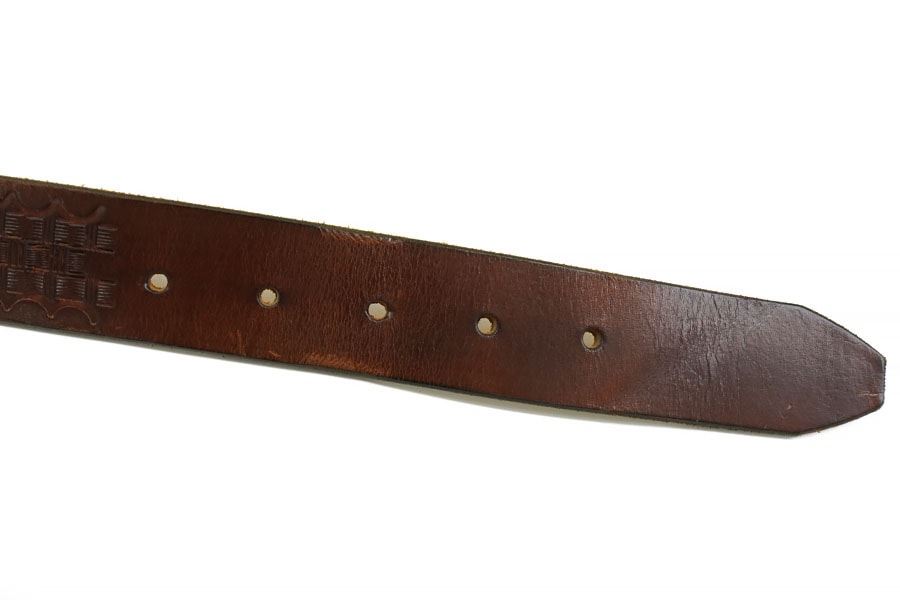 GENUINE LEATHER カービング レザーベルト ブラウン 表記(30) USA