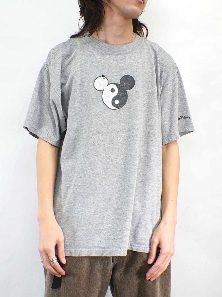 Walt Disney World ミッキー　陰陽 Tシャツ 90's～ Walt Disney World ''陰陽ミッキー''プリント Tシャツ グレー