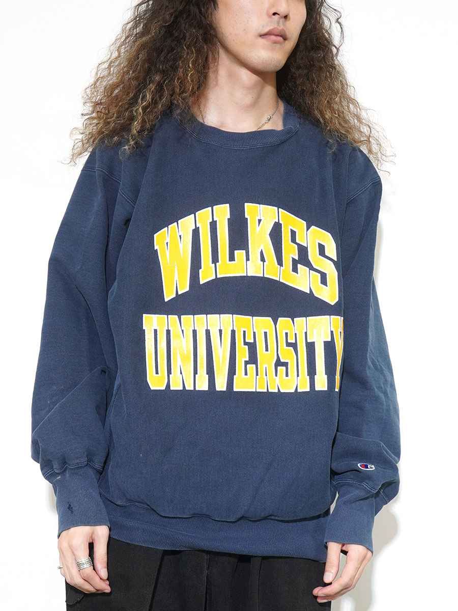 90's 刺繍タグ チャンピオンRW ''WILKES UNIVERSITY'' ネイビー