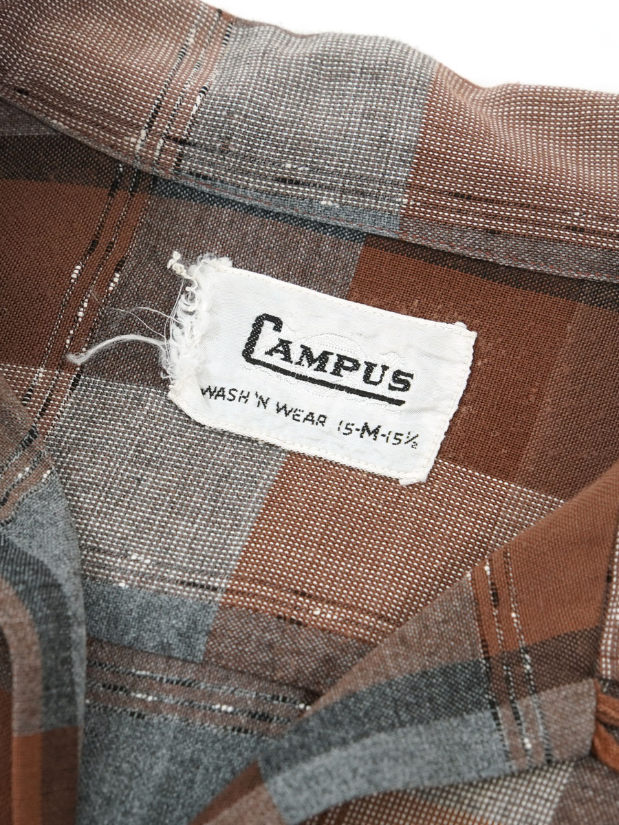60'S CAMPUS PLAID RAYON SHIRT (SIZE.MEDIUM)