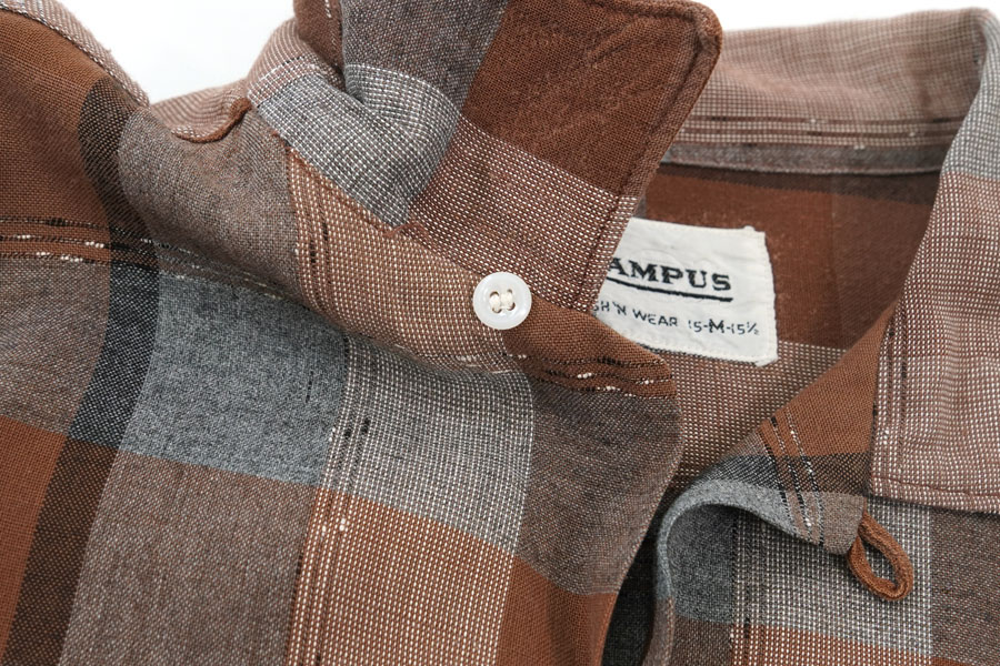 60'S CAMPUS PLAID RAYON SHIRT (SIZE.MEDIUM)