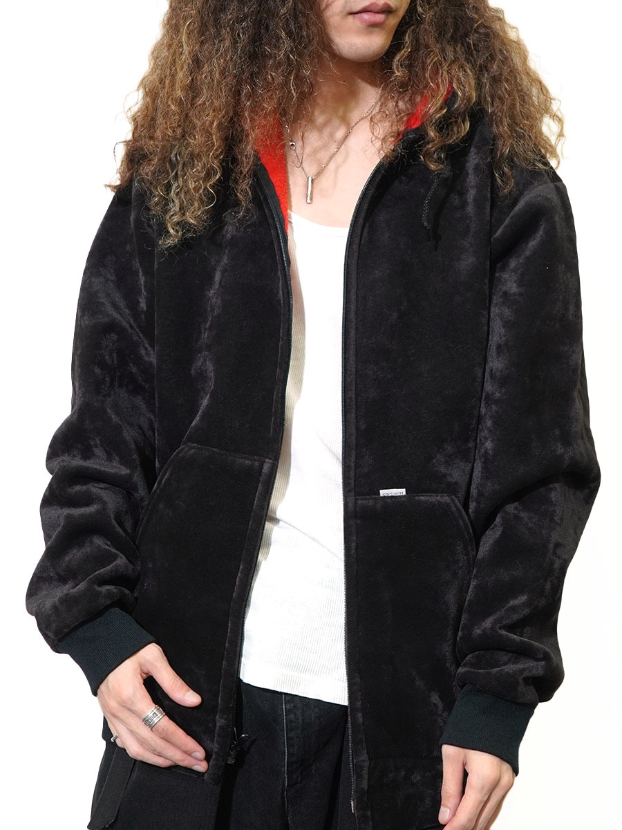 希少【80s Carhartt】ベロア ジップパーカー ブラック フルジップ 80's カーハート ベロア フルジップパーカ ブラック 表記(L