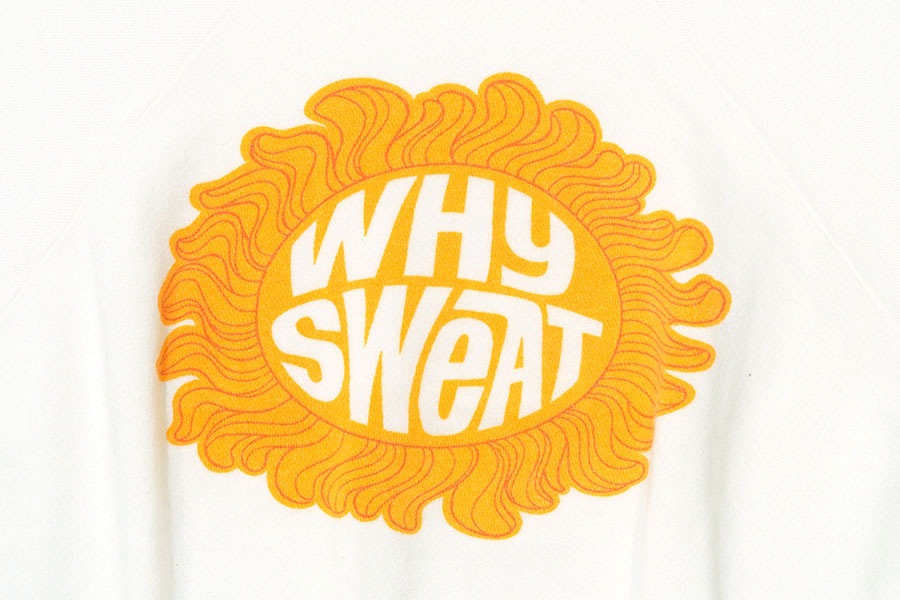 60's ''WHY SWEAT'' 半袖スウェット 染み込みプリント 白 実寸(L位)
