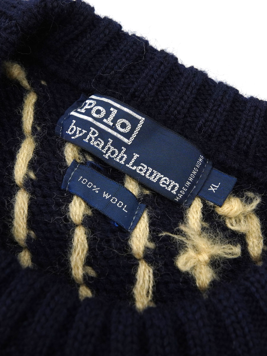 90's ラルフローレン スキー柄 ウールセーター 表記(XL