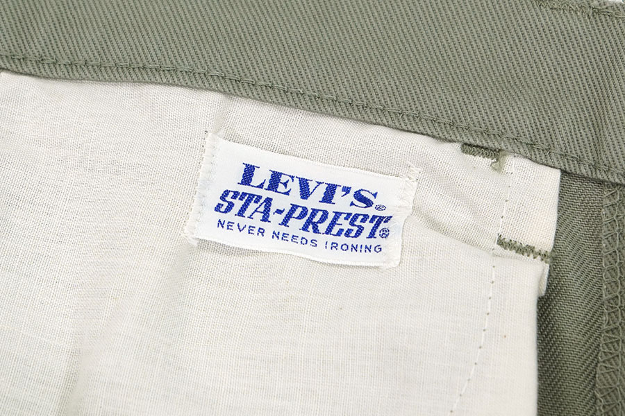 70'S LEVI'S STA-PREST BIG-E COTTON TWILL PANTS MOSS GREY (APPROX.W28 L28.5)
