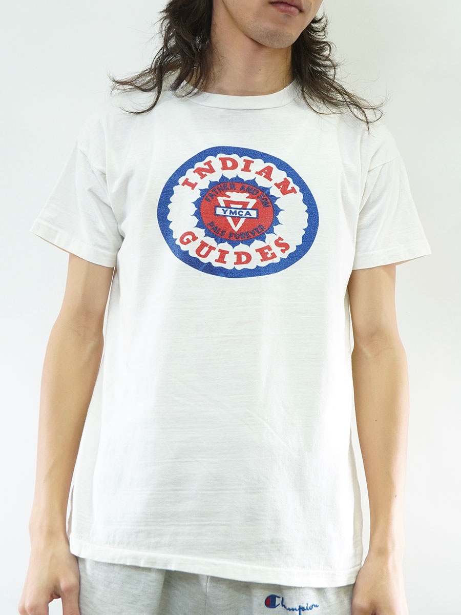 60'S CHAMPION ''YMCA INDIAN GUIDES'' WATER PRINT T SHIRT (SIZE.LARGE)