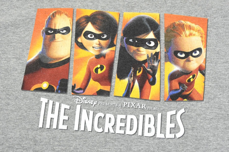 00's Disney store ''THE INCREDIBLES'' プリントTシャツ グレー 実寸(XL位)