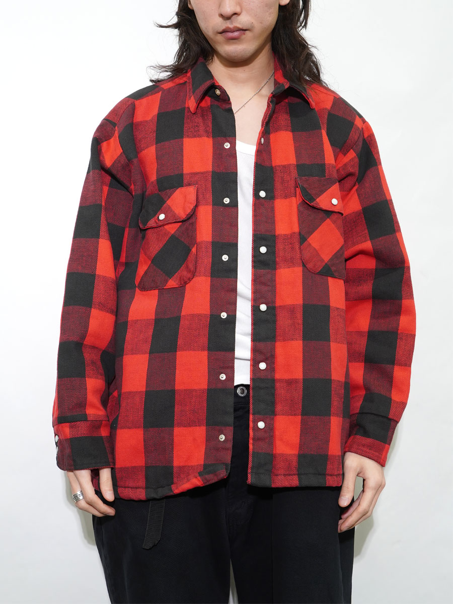 80's FIVEBROTHER 赤黒ブロックチェック キルティングライナー