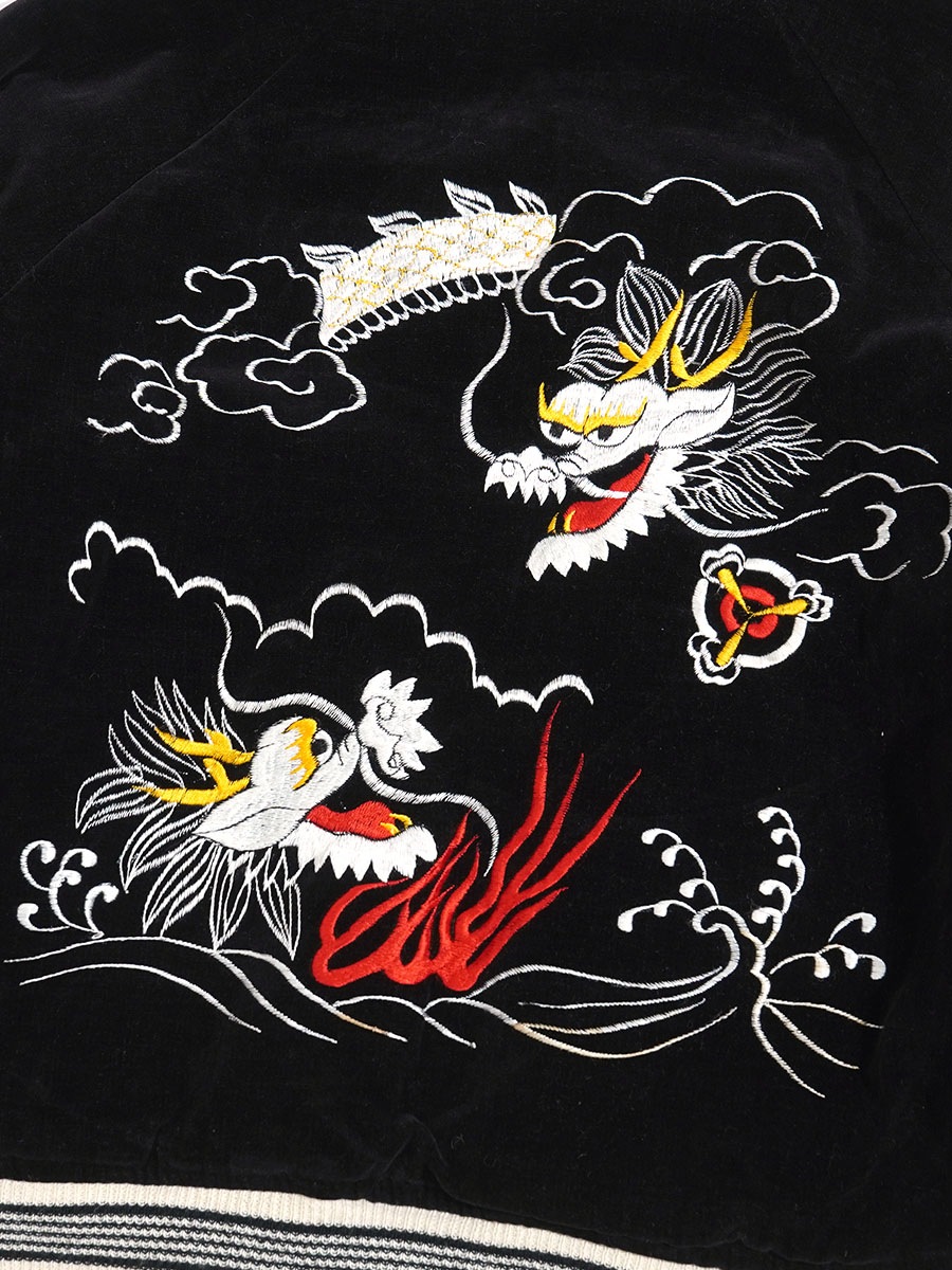 50's ビンテージ 両面龍x袖龍 鷹x富士 スカジャン 黒別珍x白サテン