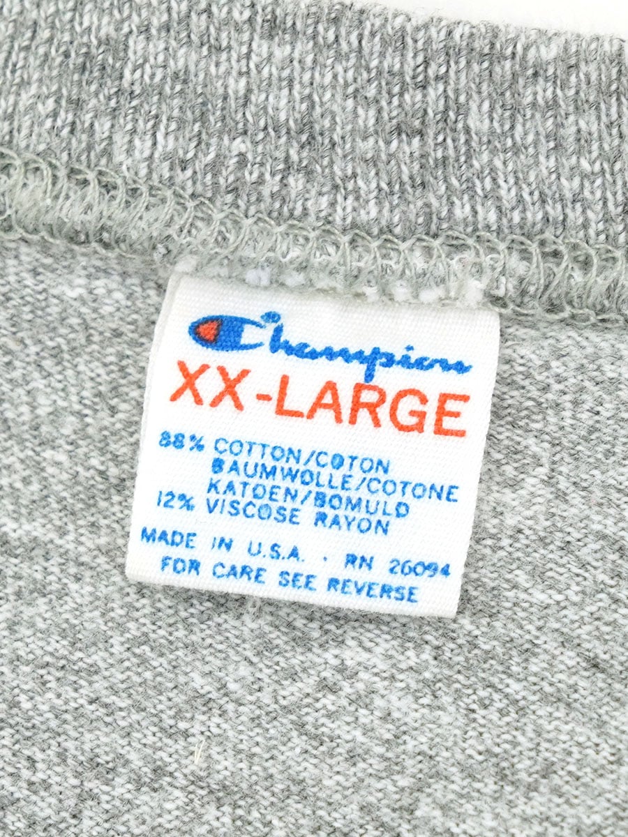 80's トリコタグ チャンピオン ''MICHIGAN STATE 1988 Rose Bawl Champion'' 3段染み込みプリント VネックTシャツ 霜降りグレー 表記(XXL)