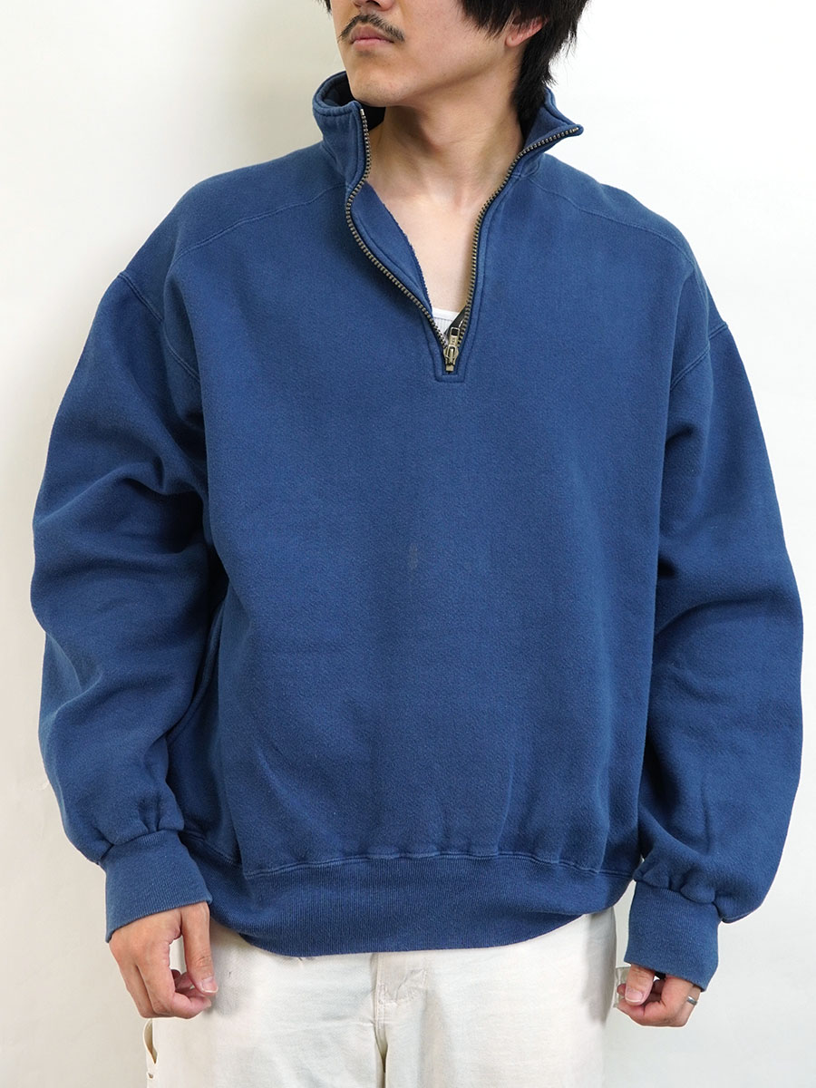 90s USA製 RUSSELLラッセル 無地 ハイネック ハーフジップ